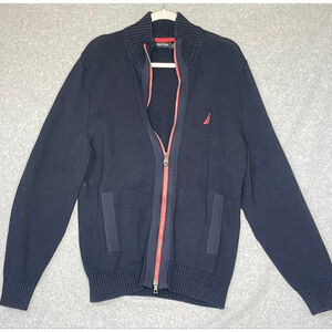 Nautica Men's Sweater Zip Up M Navy Red